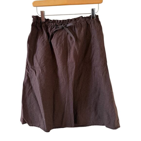 H&M Linen Pull on Waist Tie Skirt Chocolate Brown 6 - Picture 1 of 3